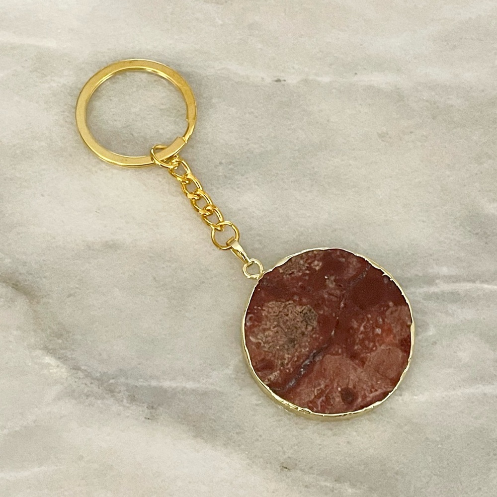 Bondhu Keychain with Red & Brown Mexican Crazy Lace Agate Stone